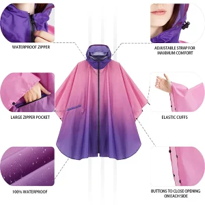 Hooded lightweight gradient rain poncho detailed display