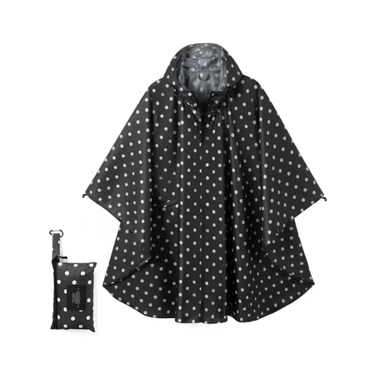 Womens lightweight rain poncho with black dot