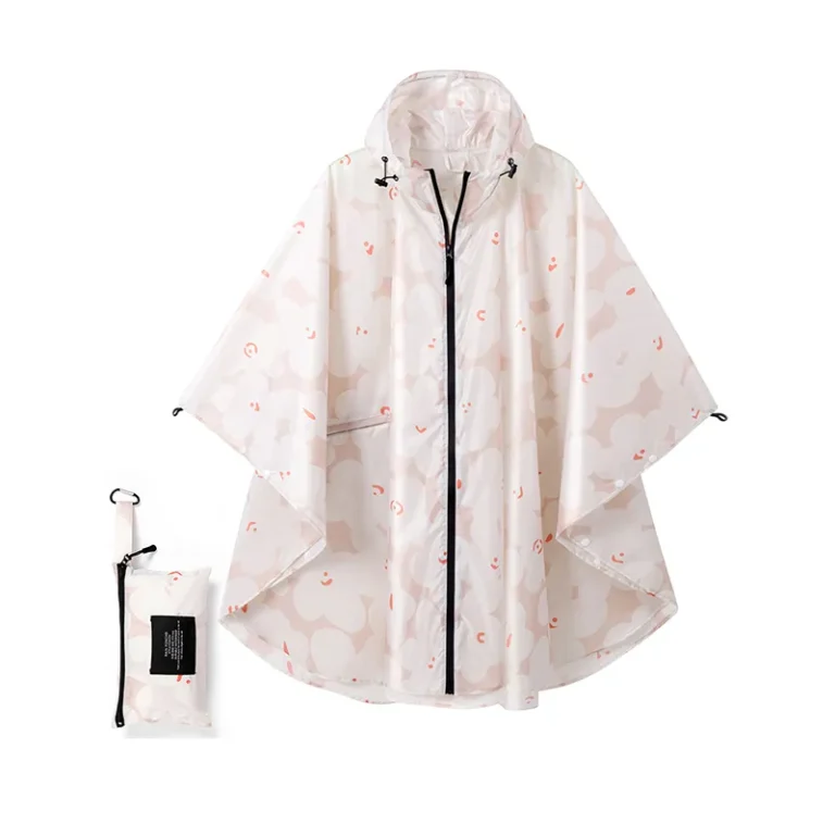 Womens lightweight rain poncho with zipper closure